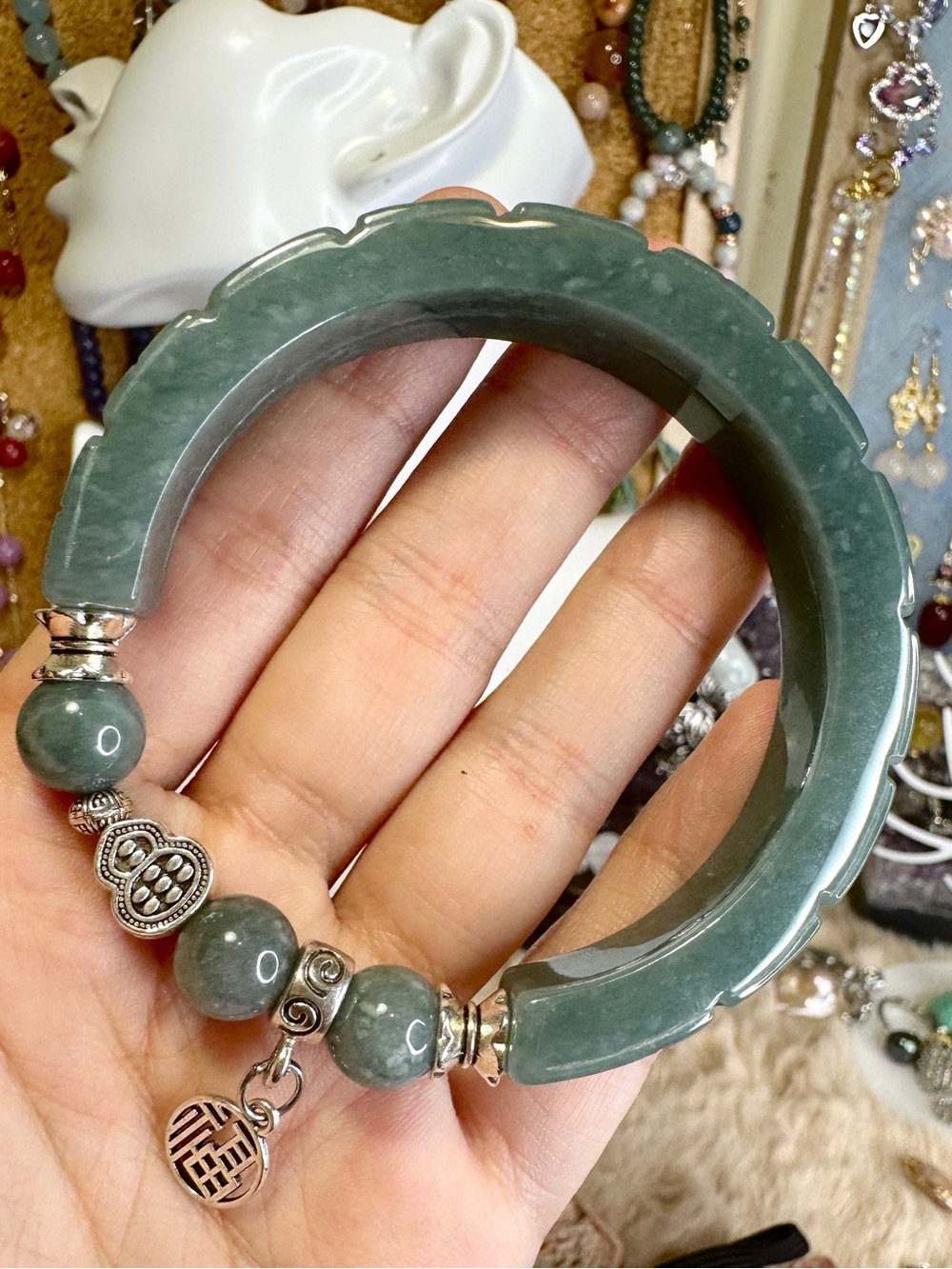 Water Blue Jade Bangle ～Wrist size 7 inch, bangle size 56